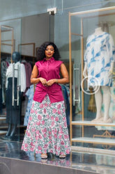 Elegant magenta top and floral skirt